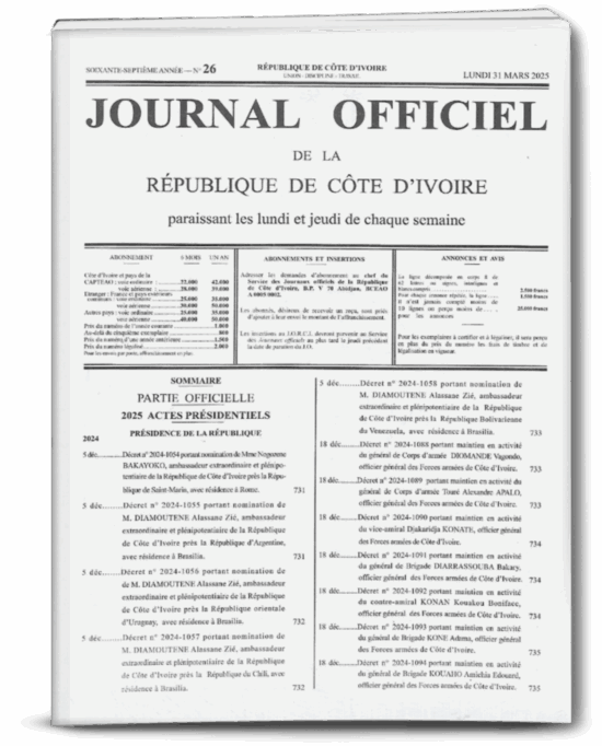 Journal Officiel N°26 du Lundi 31 Mars 2025