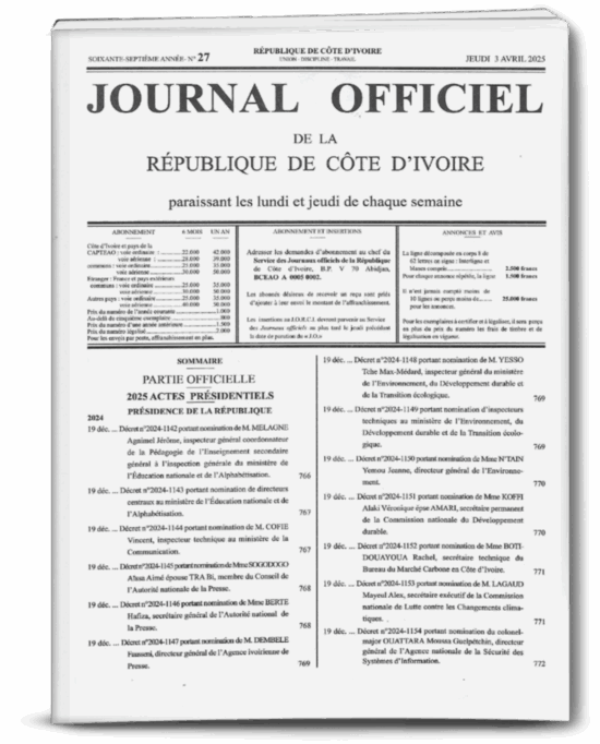 Journal Officiel N°27 du Jeudi 03 Avril 2025