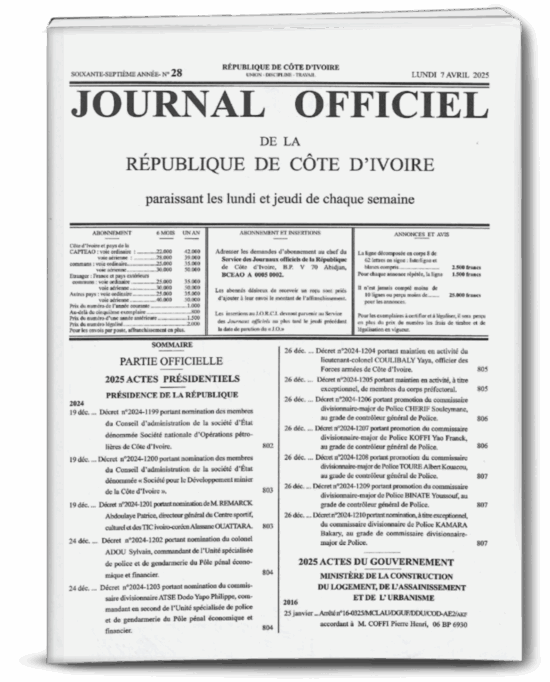 Journal Officiel N°28 du Lundi 7 Avril 2025