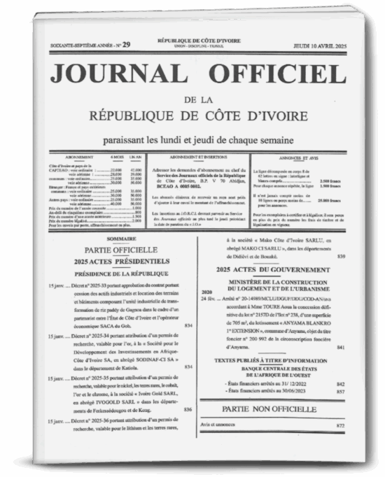 Journal Officiel N°29 du Jeudi 10 Avril 2025