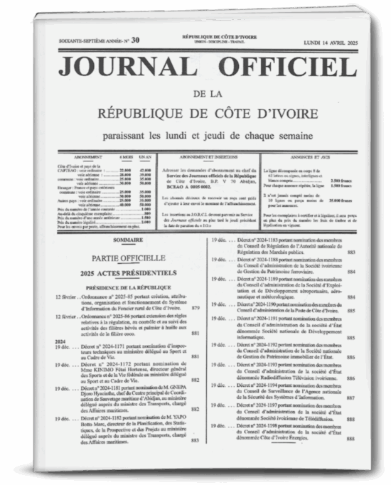 Journal Officiel N°30 du Lundi 14 Avril 2025