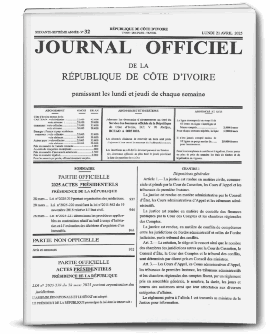Journal Officiel N°32 du Lundi 21 Avril 2025