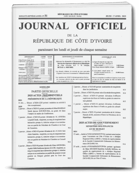Journal Officiel N°31 du Jeudi 17 Avril 2025
