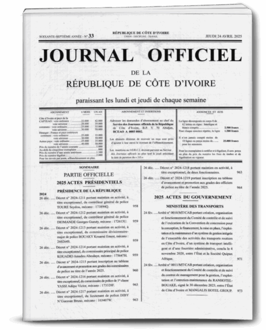 Journal Officiel N°33 du Jeudi 24 Avril 2025