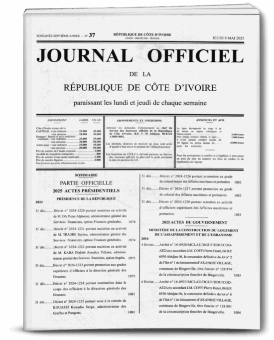 Journal Officiel N°37 du Jeudi 07 Mai 2025