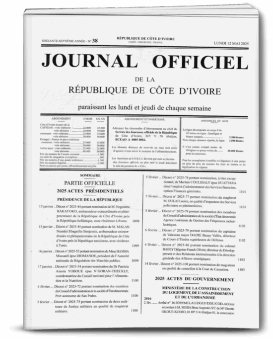 Journal Officiel N°38 du Lundi 12 Mai 2025