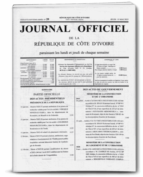 Journal Officiel N°39 du Jeudi 14 Mai 2025