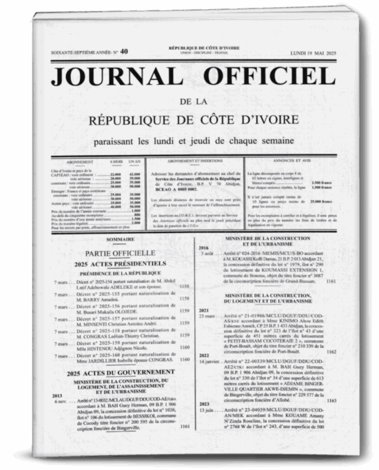 Journal Officiel N°40 du Lundi 19 Mai 2025