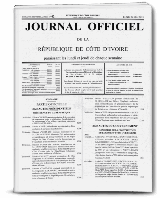 Journal Officiel N°42 du lundi 26 Mai 2025
