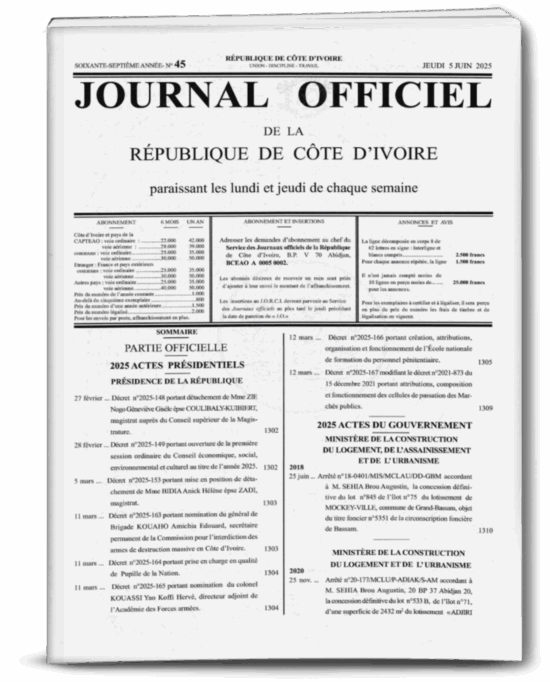 Journal Officiel N°45 du jeudi 05 Juin 2025