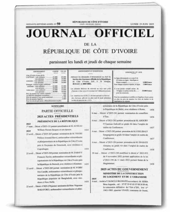 Journal Officiel N°50 du Lundi 23 Juin 2025