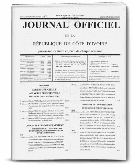 Journal Officiel N°57 du Jeudi 17 Juillet 2025