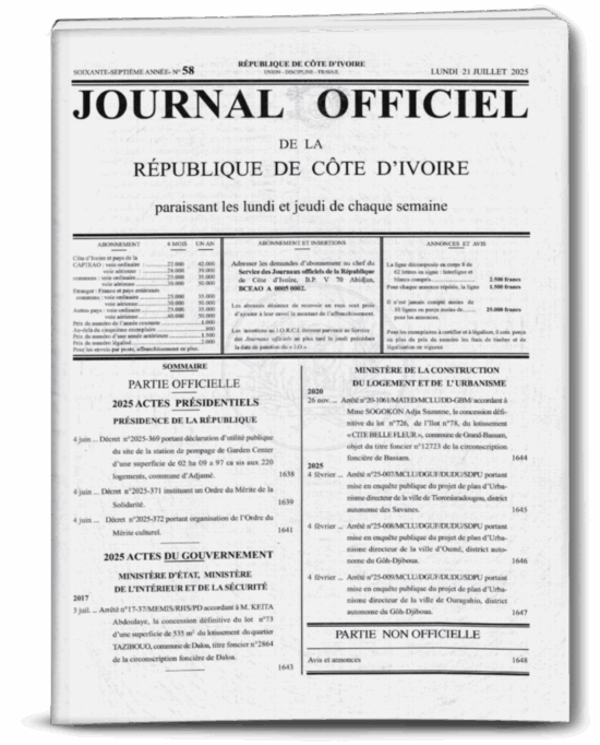 Journal Officiel N°58 du Lundi 21 Juillet 2025