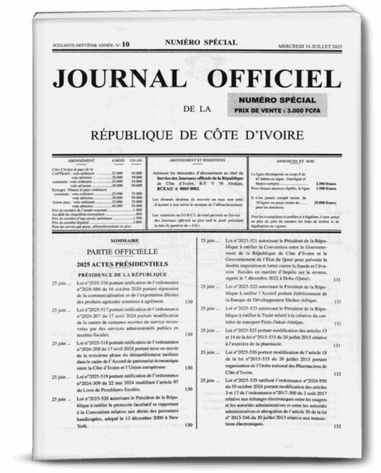 Journal Officiel N°10 Spécial du Mercredi 16 Juillet 2025