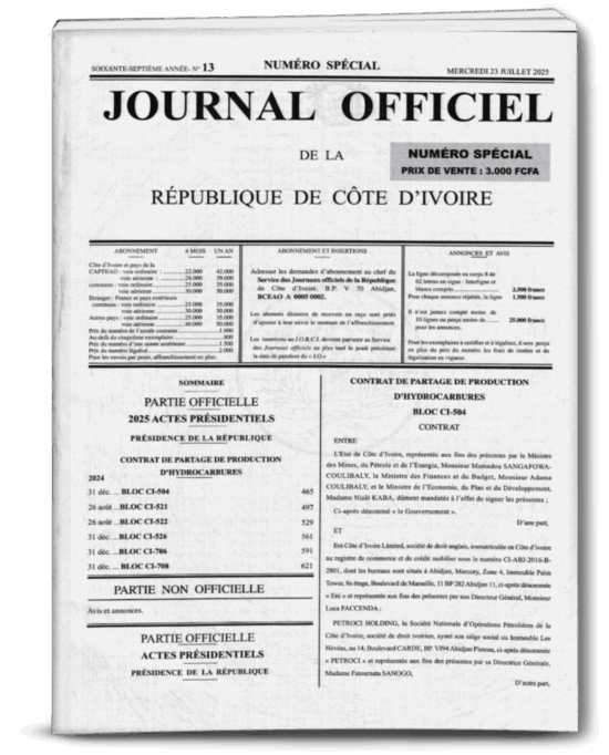 Journal Officiel N°13 Spécial Bis du Mercredi 23 Juillet 2025
