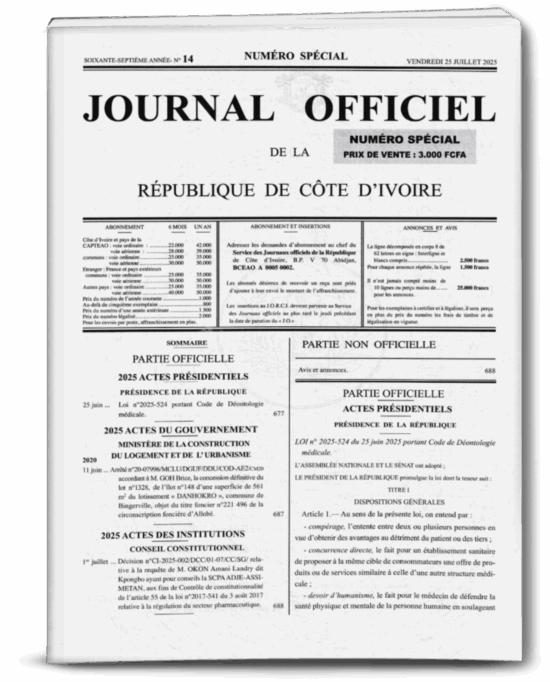 Journal Officiel N°14 Spécial du Vendredi 25 juillet 2025