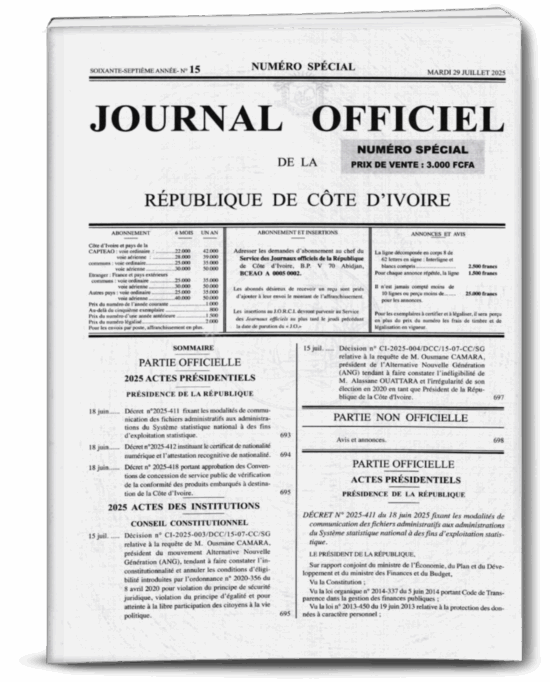 Journal Officiel N°15 Spécial du Mardi 29 juillet 2025