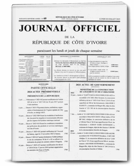 Journal Officiel N°60 du Lundi 28 Juillet 2025