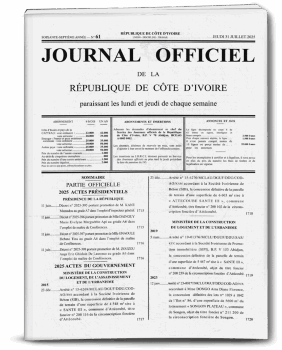 Journal Officiel N°61 du Jeudi 31 Juillet 2025