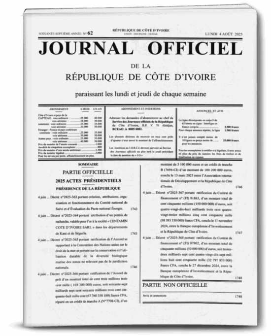 Journal Officiel N°62 du Lundi 04 Aout 2025