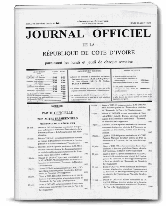 Journal Officiel N°64 du Lundi 11 Aout 2025
