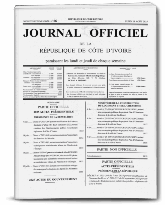 Journal Officiel N°66 du Lundi 18 Aout 2025