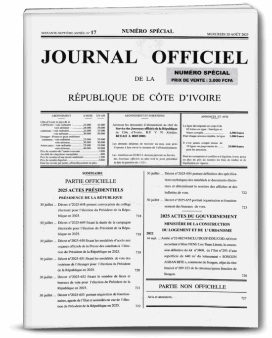 Journal Officiel N°17 Spécial du Mercredi 20 Aout 2025
