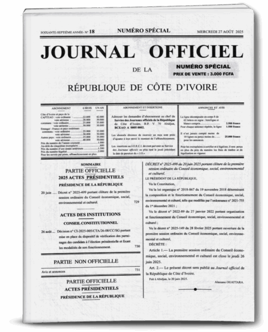 Journal Officiel N°18 Spécial du Mercredi 27 Aout 2025