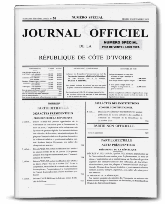 Journal Officiel N°20 Spécial du Mardi 09 Septembre 2025