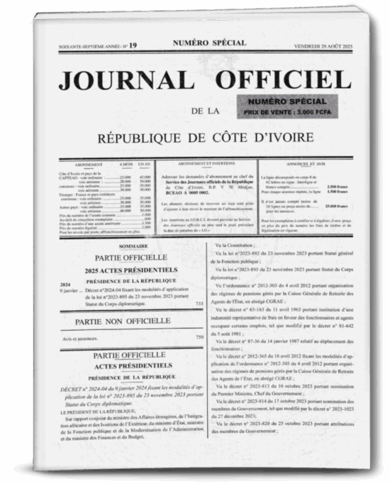Journal Officiel N°19 Spécial du Vendredi 29 Aout 2025