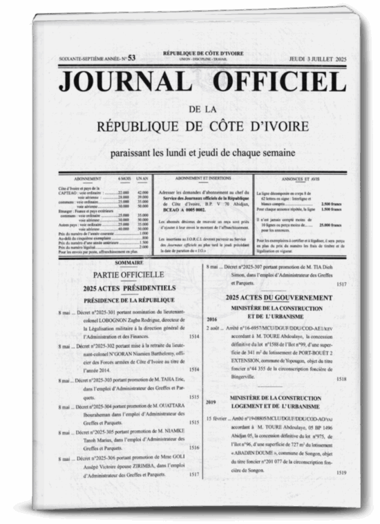 Journal Officiel N°53 du Jeudi 03 Juillet 2025