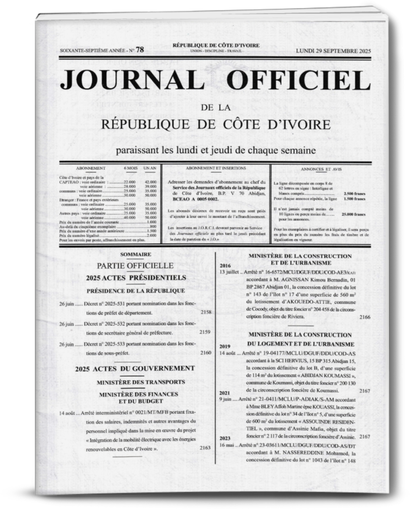 Journal Officiel N°79 du Jeudi 02 Octobre 2025