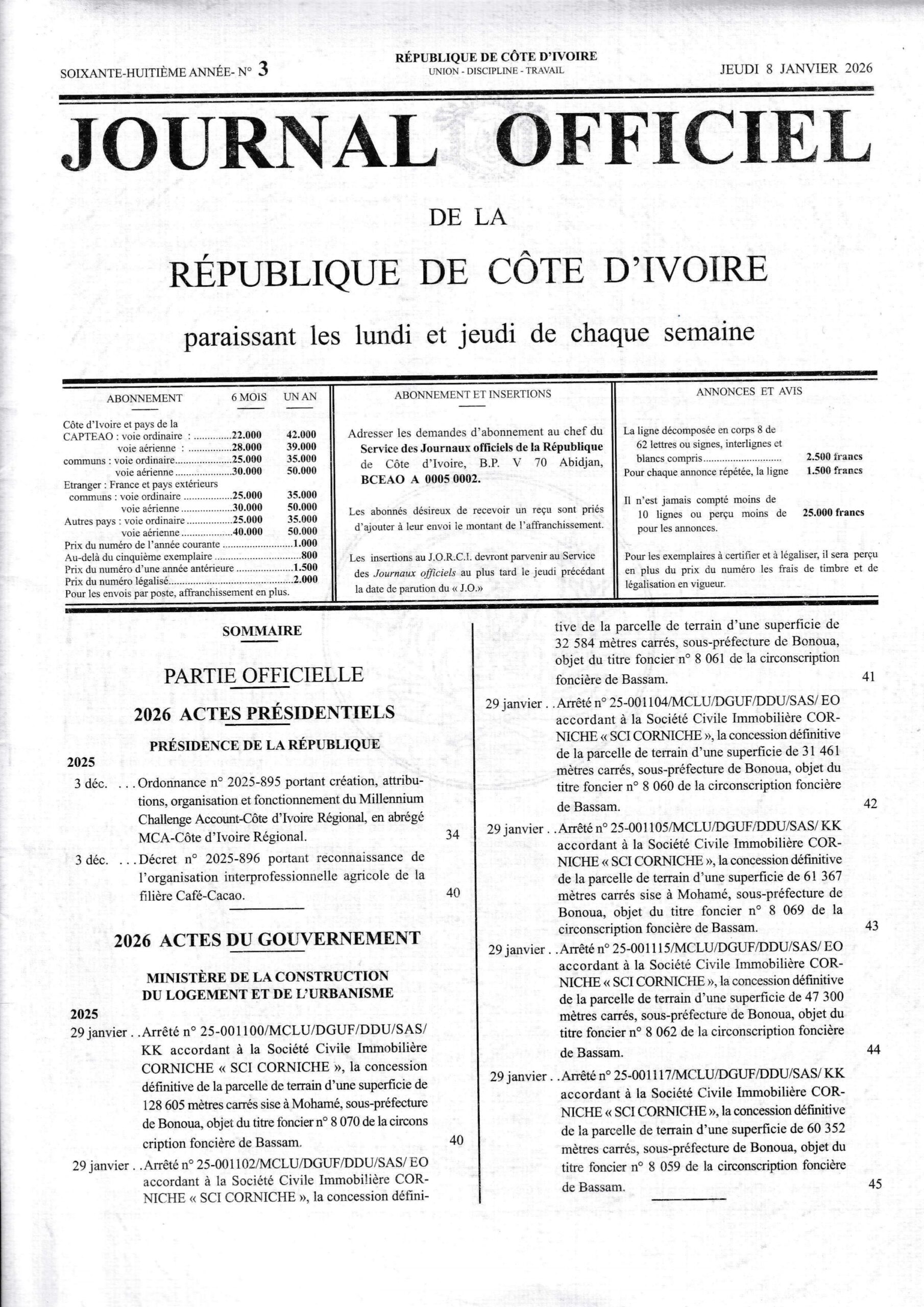 Journal Officiel Spécial N° 3 du Mardi 27 Janvier 2026 (PDF)